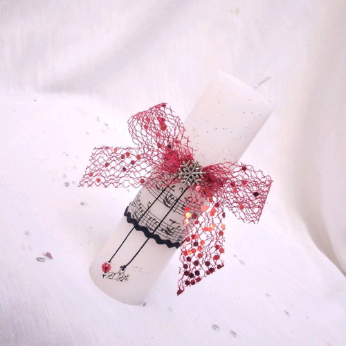White scented candle charm new with glitter and musical notes