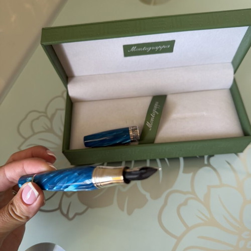 Montegrappa fountain pen, pearlescent blue, boxed