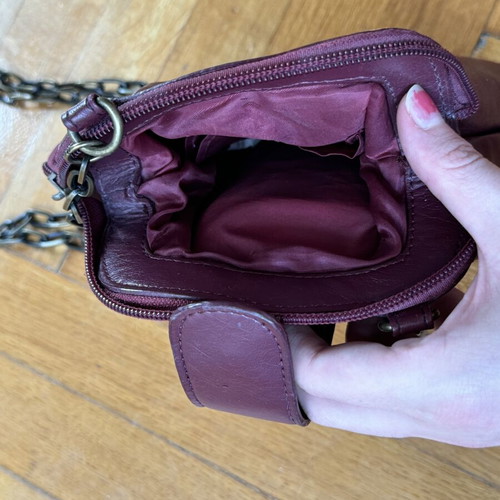 Vintage Burgundy Leather Shoulder Bag used, retro chain strap