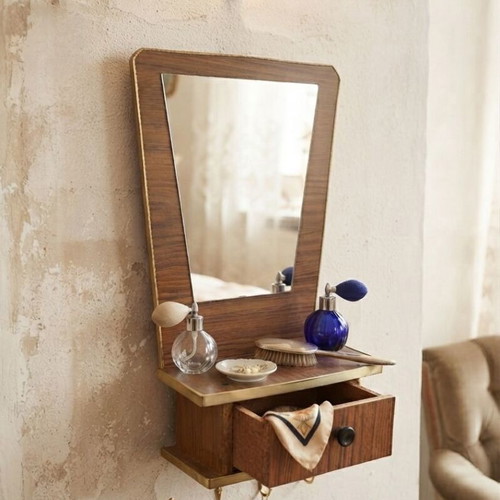 Vintage mirror with drawer midcentury, used, 43 cm height