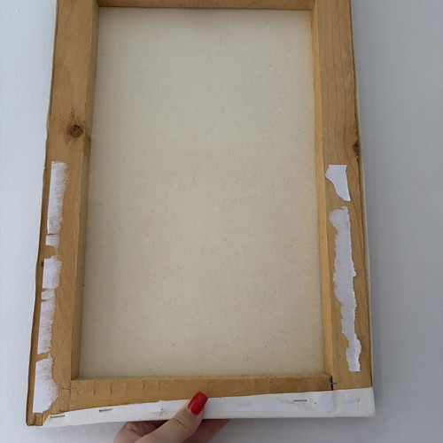Wall painting on canvas with wooden frame like new, brown tones