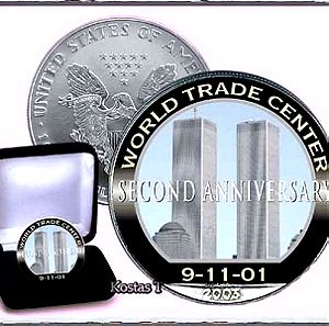 Έγχρωμο Ασημένιο Αμερικάνικο δολάριο 2003 με τους Δίδυμους Πύργους