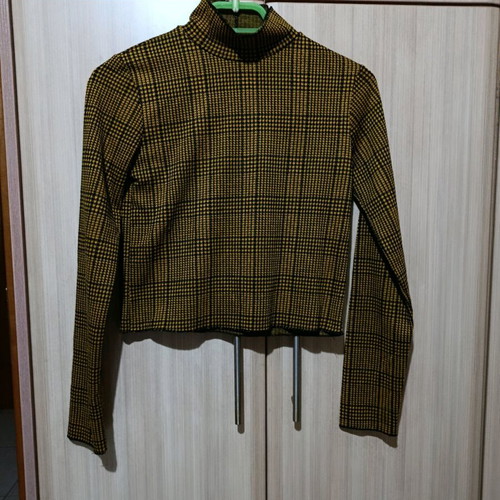 Bershka checked blouse mustard black S like new