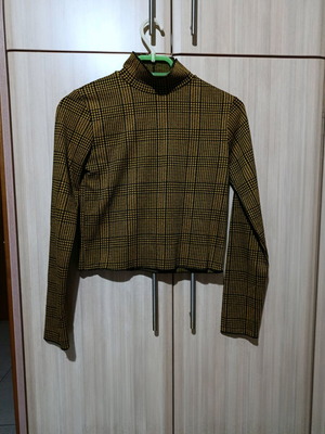 Bershka checked blouse mustard black S like new