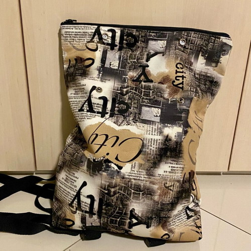 Backpack fabric new, black and beige, shoulder bag