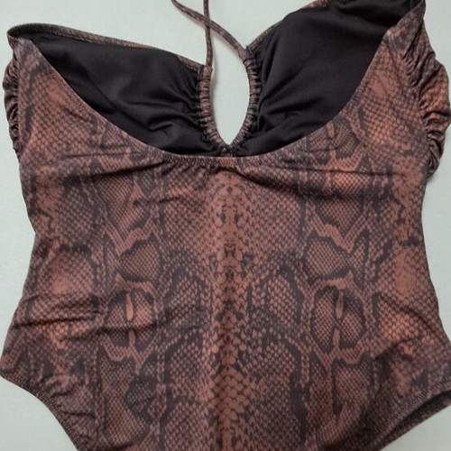 Trendyol women's one-piece swimsuit size 42, black with brown snake print