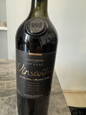 Vinsanto Santorini collectible old wine bottle, 29 years