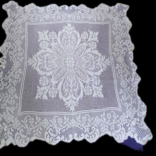 Handmade knitted tablecloth new, white, approx. 1.10 m