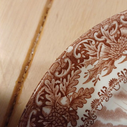 Vintage English Ironstone Loch Shin Plates set of 2 used, brown transferware
