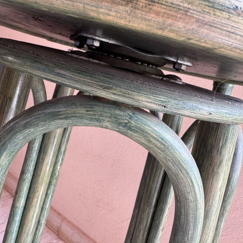 Bamboo swivel bar stools set of 3 with cushions, like new, 1.07m height