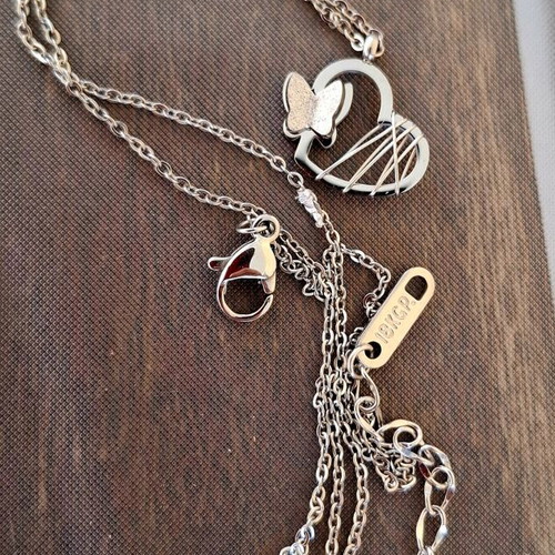 Heart necklace with 3D butterfly and adjustable chain, like new