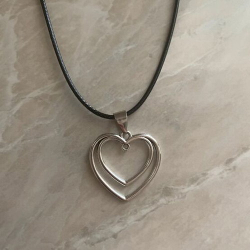 Double Heart Necklace like new, gray