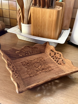 Handmade carved wooden tray