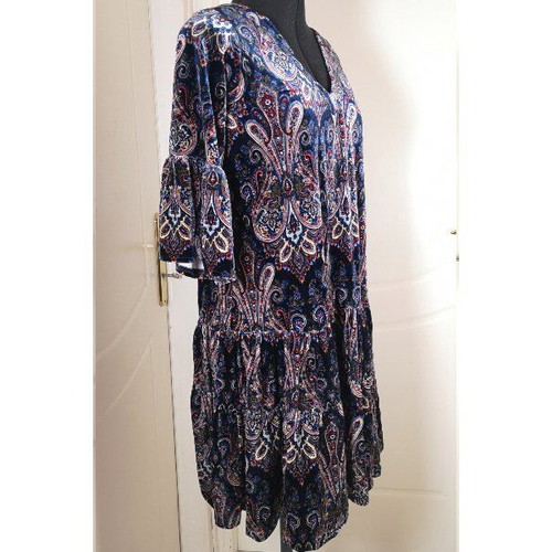 Velvet dress Iconology like new, 3/4 sleeve, blue purple multicolor