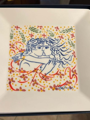 Georgios Stathopoulos Porcelain Decorative Plate "Erotevmeno Zevgari" New 22x22 cm