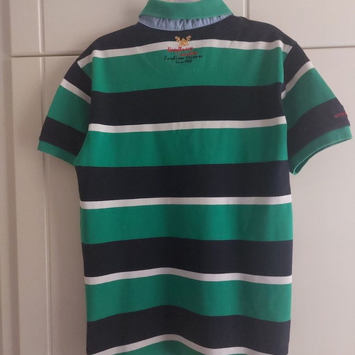 Striped shirt with buttons used, size L, green and blue