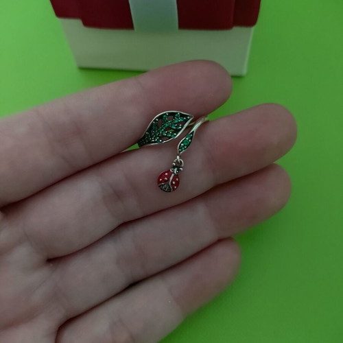 Silver 925 ring resizable with ladybug used, multicolor