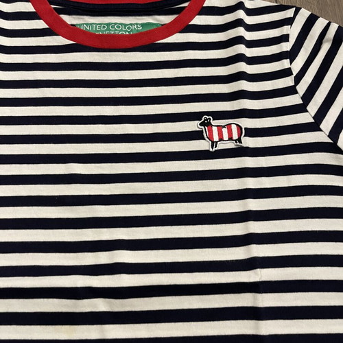 Benetton striped t-shirt new, size M, blue and white