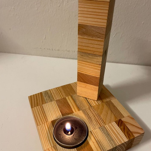 Handmade wooden cross with tealight holder new