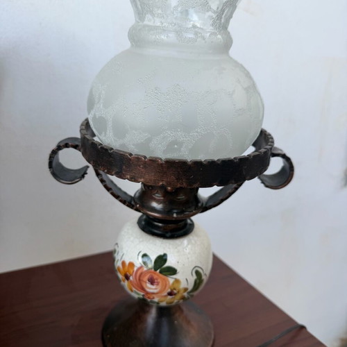 Vintage table lamp used with metal base and porcelain details