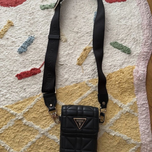 Guess black leather phone bag with strap