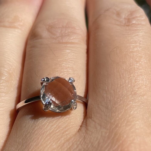 White Gold Solitaire Ring with Green Amethyst and Diamonds, New