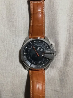 Diesel watch, brown leather strap, men's