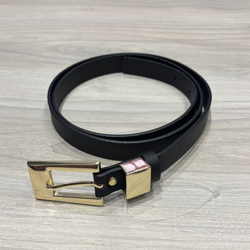 Unisex Slim Black Belt with Gold Buckle, New