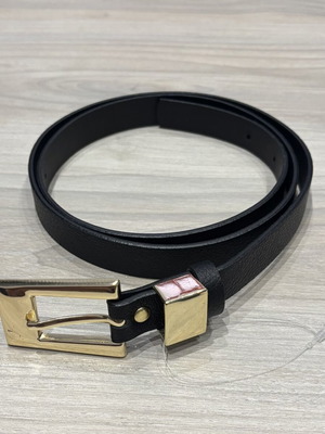 Unisex Slim Black Belt with Gold Buckle, New