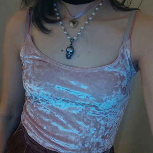 Baby Pink velvet crop top with spaghetti straps H&M used, size S