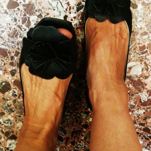 VENERE leather peep-toe ballerinas with embossed flower size 36