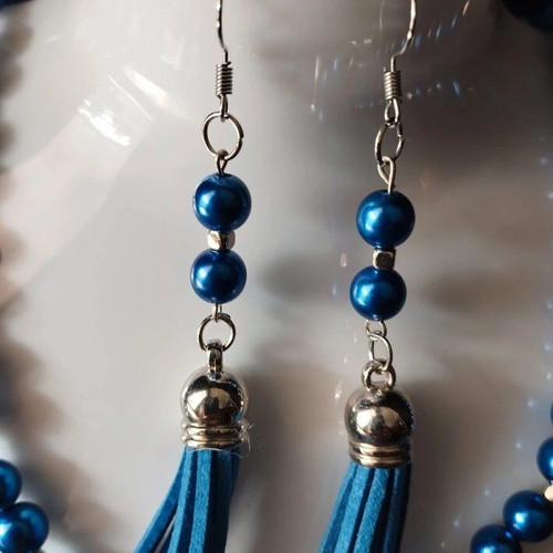 Handmade beaded blue summer necklace and earrings set new