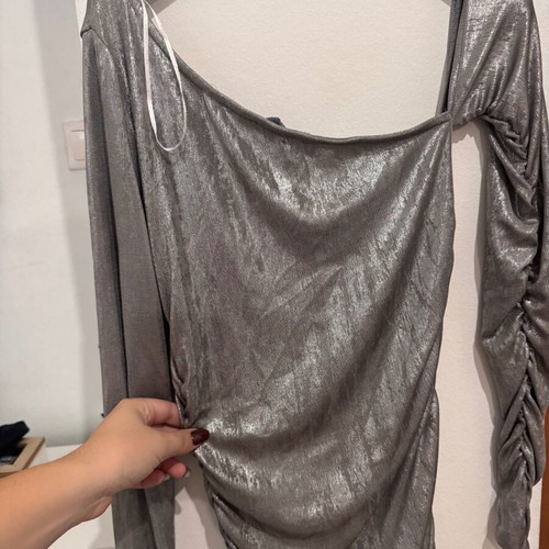 Mini metallic one-shoulder dress, evening, elastic, size Large, like new