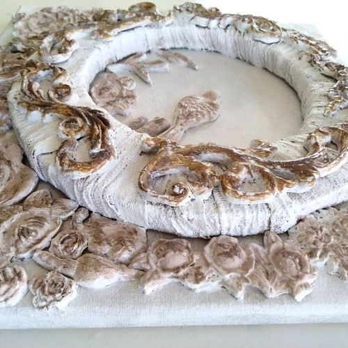 Handmade Mixed Media Relief Canvas Baroque Vintage Style 30x30 cm