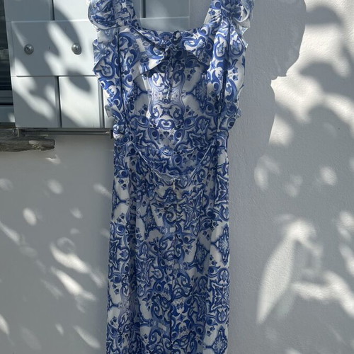 Brigitte jumpsuit size Small used, white and blue, summer outfit