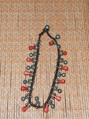Βραχιόλι ποδιού macrame καινούργιο, καφέ και κόκκινο
