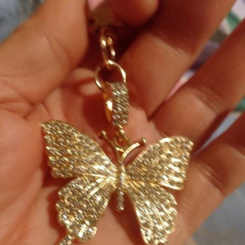 Luxury keychain Golden butterfly new with white crystals