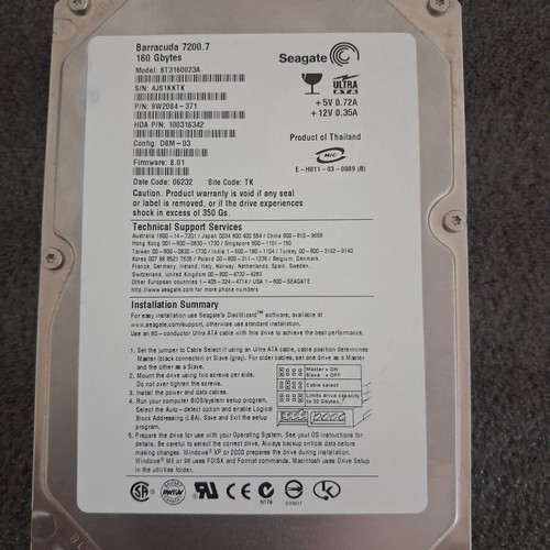 Seagate Barracuda ST3160023A 160GB IDE hard drive like new with Ultra ATA cable