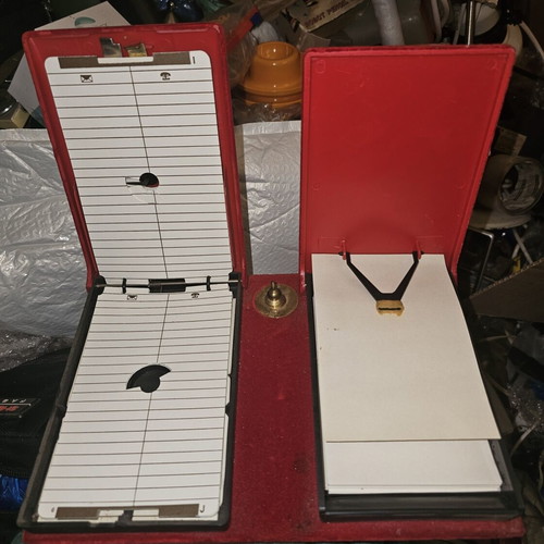Vintage office set with rotating dial agenda and notepad, used with missing parts