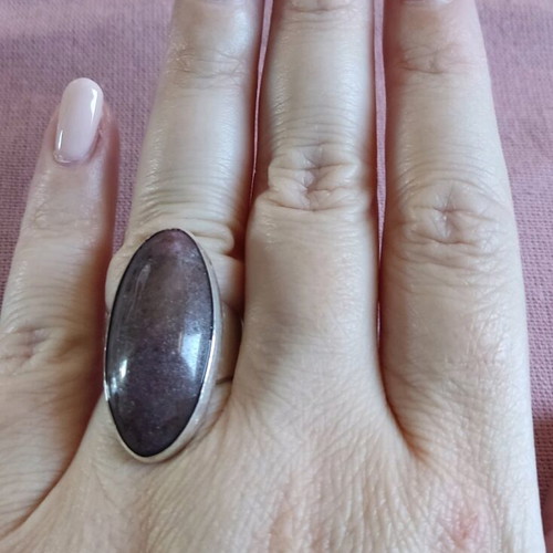 Handmade silver ring 950 with natural lepidolite stone like new