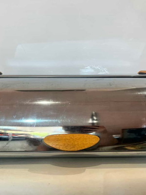 Brabantia bread box used, stainless steel with wooden details 19x47x27