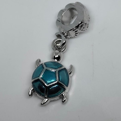 Silver Turtle Pendant Charm with Blue Enamel like new