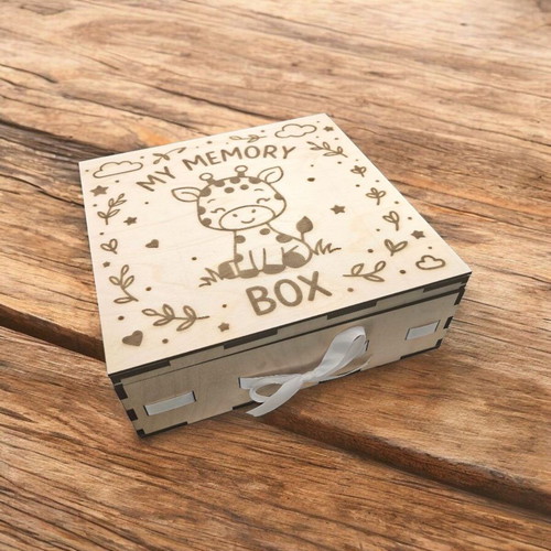 Handmade wooden newborn memory box with giraffe theme made to order