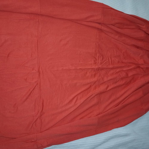 Long coral dress with gold pin up, like new, sizes M/L