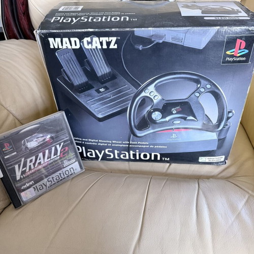 Sony PlayStation Mad Catz racing wheel with pedals and V-Rally 2