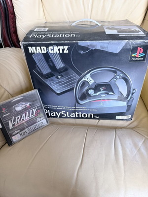 Sony PlayStation Mad Catz racing wheel with pedals and V-Rally 2