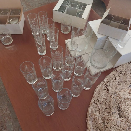 Vintage glassware set 38 pieces with engraved design