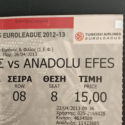 Olympiacos basketball ticket used from Olympiacos vs Efes game