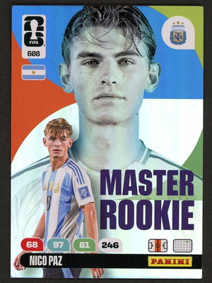 Κάρτα 2026 Panini World Cup Adrenalyn XL #608 Master Rookie Nico Paz σαν καινούργιο