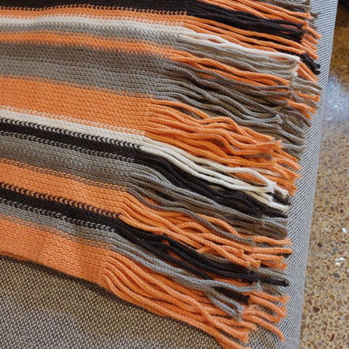 Wool scarf used orange-gray-black